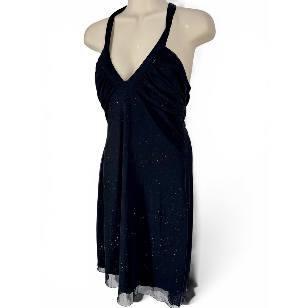 Rampage 90’s Black Shimmer Overlay Halter Dress Whimsygoth Fairy Size L - Picture 1 of 6
